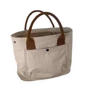 <b>Canvas</b> <b>Tote</b> Bag For Women Off White Navy Blue Solid Color Zippered Pocket Everyday Use Spring 2024 - Product Image 5