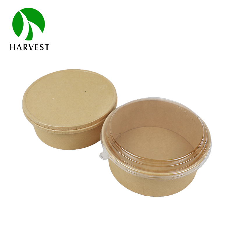 Food Grade Eco-Friendly Shallow Disposable Round Kraft Bucket Containers Double Coating Paper Salad Bowls