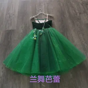 पेशेवर अद्वितीय डिजाइन उच्च गुणवत्ता वाले कस्टम आकार के बच्चे लड़कियों महिलाओं वयस्क मखमली हरे लंबे बैले रोमांटिक ट्यूटू पोशाक