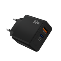 Cargador Rápido Dual USB-C 30W PD QC3.0 con Protección OTP/OVP para Dispositivos Electrónicos - Enchufe Universal EU/UK/AU