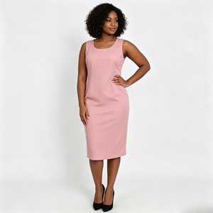 Robe rose sans manches pour femmes grandes tailles, longueur genou, col carré, style élégant printemps - Product Image 2