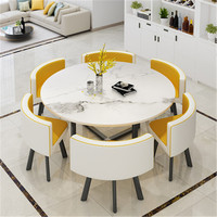 Table à manger moderne minimaliste en MDF avec bord doré, 6 chaises pour bureau, réception, formation, réunion, ensemble de table à manger