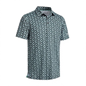 Polo à manches courtes pour homme à motif géométrique, respirant, en polyester tissé, style décontracté - Product Image 1