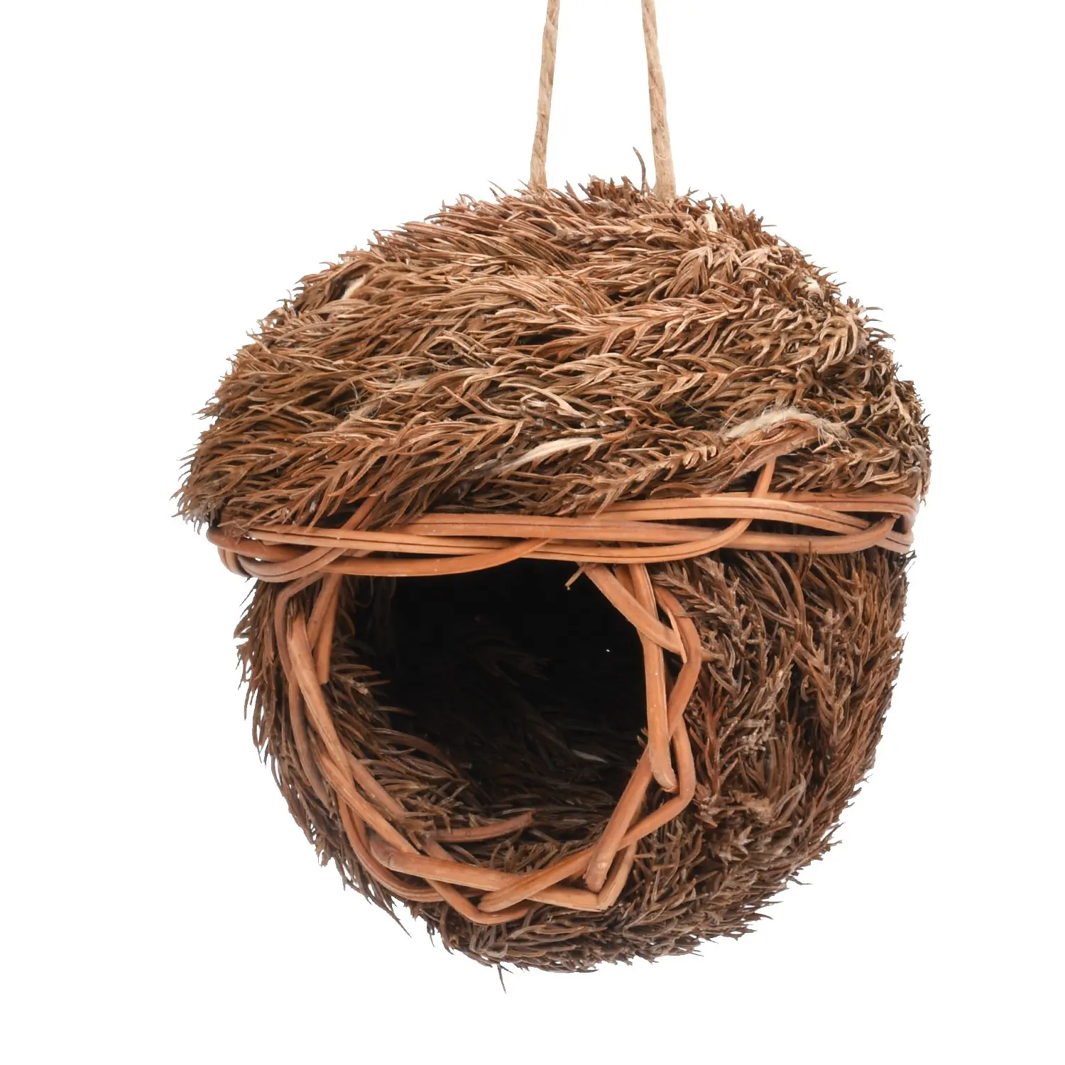 Cabaña de pájaro colgante de césped Natural, casa de nido de colibrí tejido a mano en jaula para mascotas