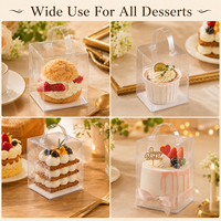 Boîte à gâteau portable transparente en PET de 3/4 pouce avec poignée, pour desserts, cupcakes, mousses, pâtisseries, à emporter, contenant cadeau