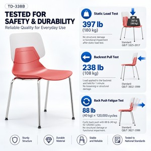 Chaise de salle à manger moderne en plastique avec structure en acier chromé, assise rouge, dossier blanc pour restaurant, café, école - Product Image 4