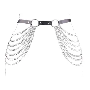 Meerlagige Lichtmetalen Kettingen Lederen Harnas Kettingriem Sexy Vrouwen Bandjes Meisjes Rave Taille Buik Sieraden Mode Accessoire