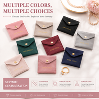 Pochette à bijoux en velours rose avec logo personnalisé, élégante, en forme d'enveloppe, pour colliers, en microfibre suédée
