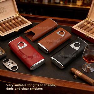 Étui à cigares portable en <span class=keywords><strong>cuir</strong></span> PU, étui à cigares d'extérieur, étui de voyage avec coupe-cigares en acier inoxydable argenté, cadeau idéal pour les hommes - Product Image 5