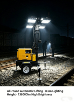 Projecteur LED industriel automatique sur tour, 1200W haute puissance, hauteur max. 8,5m, indice IP65, roues de 13 pouces, stabilisateurs