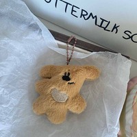 Porte-clés pendentif pour sac d'école pour filles, motif ours en forme de cœur à tête inclinée, style dessin animé mignon