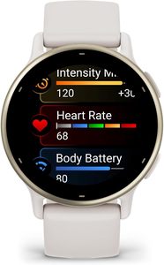 Reloj Inteligente <span class=keywords><strong>Garmin</strong></span> Vvoactive 5 con GPS, Salud y Bienestar, Pantalla AMOLED, 11 Días de Autonomía, Caja de Cerámica Color Marfil, Resistente al Agua 5 ATM, 24/7 - Product Image 2
