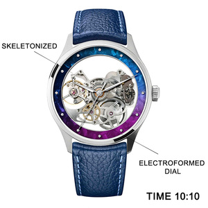 Montre mécanique squelette avec cadran saphir, bracelet en cuir, mouvement interne, logo personnalisé, OEM, fabricant de montres pour micro-marques GM0057 - Product Image 3
