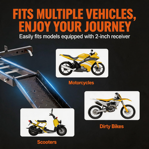 Support de chargement pour moto avec attache de remorquage 2 pouces, capacité 500 LBS, en acier robuste, pour moto tout-terrain, scooter, chaîne de sécurité de fixation pour SUV, <span class=keywords><strong>camion</strong></span>, fourgonnette - Product Image 3