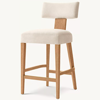 Chaise de bar en bois massif de style américain personnalisée Rhoohill, chaise de bar en cuir de luxe moderne en chêne blanc et tissu en lin