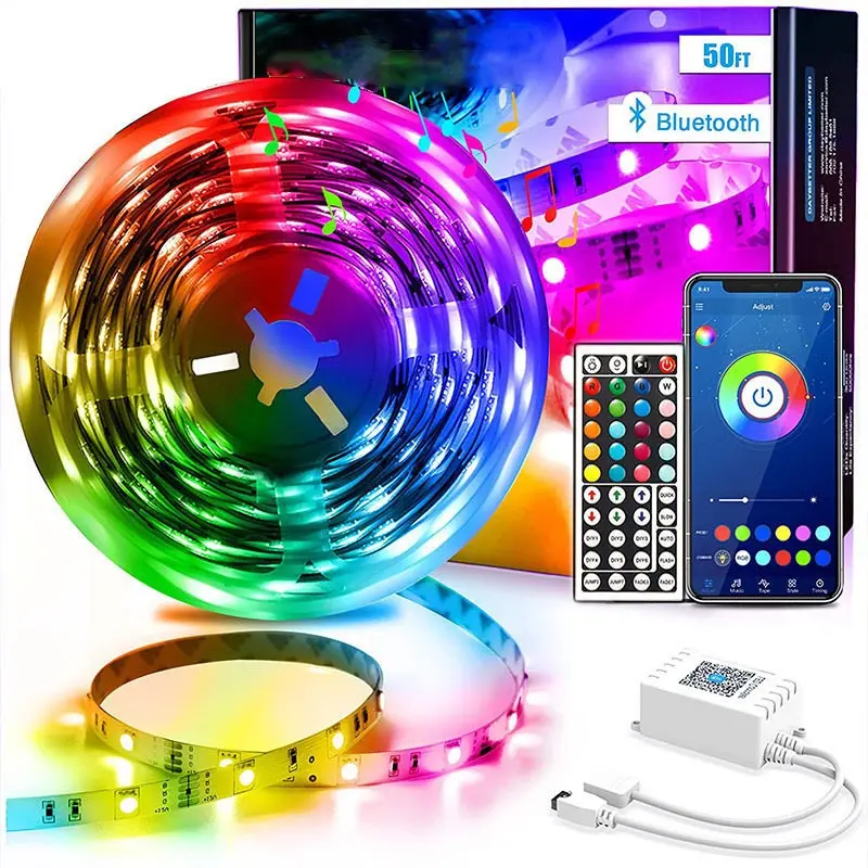 Waterproof 5050 RGB 12V IP65 50ft Smart LED Changing Strip Lights With App Remote Control