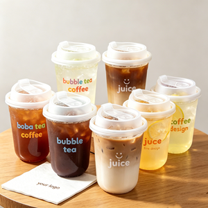 Gobelets en plastique transparent jetables fantaisie pour animaux de compagnie, 14oz, 9oz, 16oz, pour thé au lait, café, avec couvercles plats en forme de diamant et logo personnalisé - Product Image 1