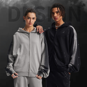 Sweat à capuche zippé unisexe de haute qualité, épais, délavé, style vintage, coupe oversize, streetwear, en coton, délavé à l'acide, personnalisé, pour homme, hiver - Product Image 1