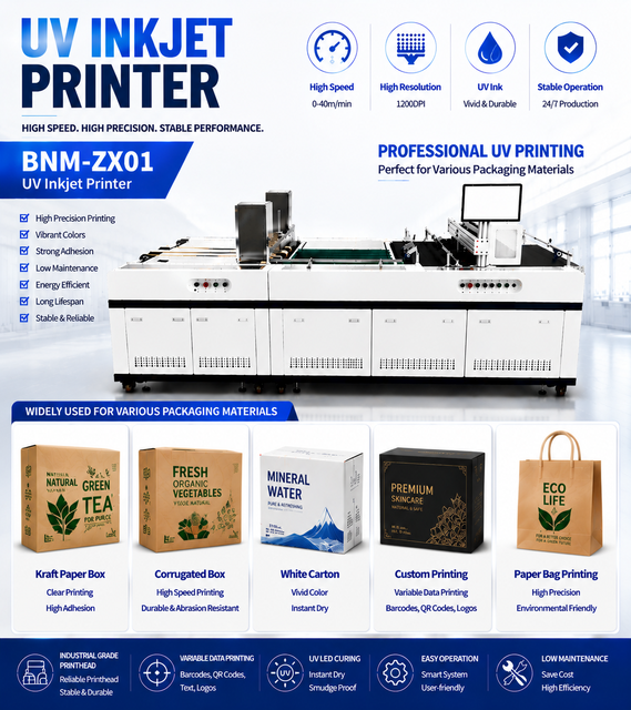 New UV Inkjet Printer Professional High Resolution Automatic 40m/min 1200dpi Stable Operation Paper Bags Cartons Plastic Glass