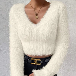 Haut court <span class=keywords><strong>sexy</strong></span> et décontracté pour femmes, mini <span class=keywords><strong>pull</strong></span> à manches longues, <span class=keywords><strong>pull</strong></span> en tricot, chandails en acrylique uni de style formel - Product Image 2