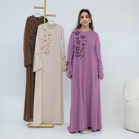 Robe Abaya Modeste Islamique pour Femmes, Luxe, Appliques Florales 3D Faites à la Main, Été Automne, avec Ornements Subtils sur la Poitrine et les Manches