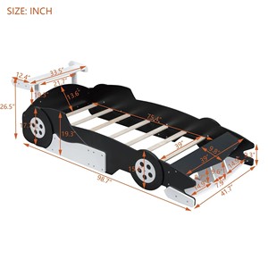 Lit de jour moderne en forme de voiture de course en bois, écologique, avec rangement et roulettes, lit pour enfants, garçon, pour enfants de 3 ans et plus - Product Image 6