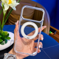Étui de téléphone de luxe personnalisé avec béquille rotative à 360°, coque arrière transparente résistante aux rayures avec cadre métallique pour iPhone 13-17 18 Pro Series