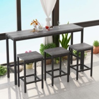 Ensemble de table à manger moderne 4 pièces à hauteur de comptoir avec 3 tabourets, table d'appoint et repose-pieds, table de cuisine de pub extra longue