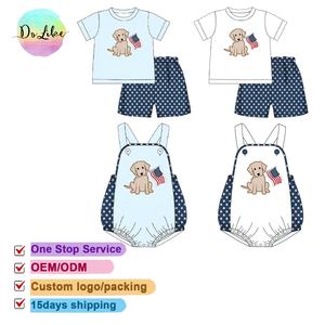 Fashion Design <strong>Patriotic</strong> Custom <strong>Short</strong> Sleeve Sets Plaid Ruffle <strong>Shorts</strong> Embroidery Baby Girls Rompers Wholesale - Product Image 5