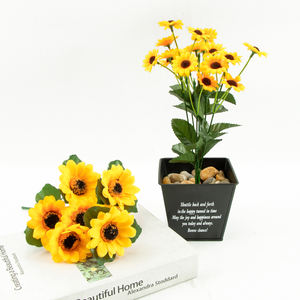 Haute Qualité En Gros Décoration De Mariage Tournesols Artificiels Tige 7 Têtes De Tournesol Artificiel Mini Bouquet - Product Image 3