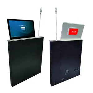 Dual Screen Pop Up LCD Computer Monitor Lift With Microphone For Conference Table