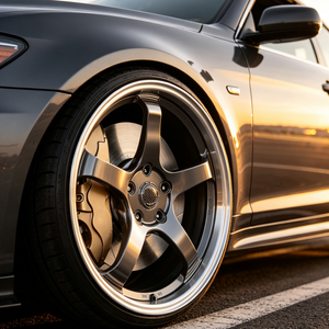 Jantes en alliage forgé classiques à 5 branches, finition Gunmetal usinée, lèvre polie, pour tuning de voitures JDM et drift - Product Image 2