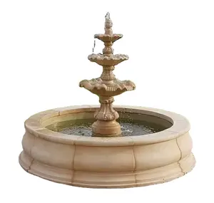 Elegant Style Natural Beige Marble Stone Water Fountain For Garden Villa