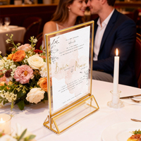 Porte-panneau en acrylique avec bordures dorées, cadres en acrylique transparent double face, porte-menu de table pour numéros de table de mariage, menu