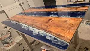 Live Edge Solid <b>Wood</b> Epoxy Resin <b>Table</b> Custom Rectangle <b>Dining</b> Furniture OEM Manufacturer - Product Image 5