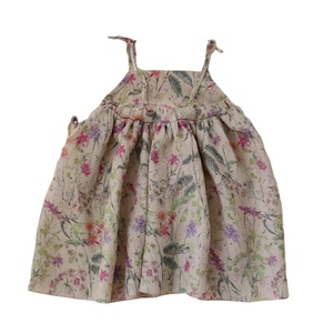 Robe d'été vintage sans manches pour filles en coton et lin, avec bretelles à nouer et décolleté en V pour tout-petits - Product Image 2