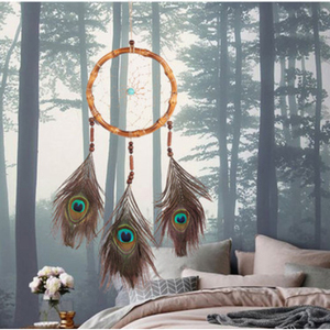 <span class=keywords><strong>Attrape</strong></span>-rêves de style rétro moyen <span class=keywords><strong>cercle</strong></span> de bambou naturel plume de paon <span class=keywords><strong>attrape</strong></span>-rêves maison ornements ornements - Product Image 2