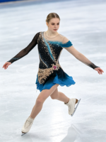 Robe de patinage artistique à dégradé noir et bleu avec strass, manches asymétriques en maille pour enfants et adultes, performance de patinage sur glace