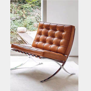 كرسي استرخاء برشلونة الجلدي الفاخر الحديث مع مسند قدم وإطار من الفولاذ المقاوم للصدأ لغرفة المعيشة - Product Image 6
