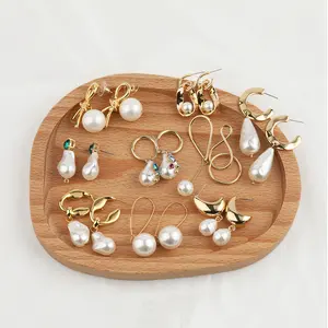 Elegant Geometric Golden Metal Bold Hoop Earrings Diamond Pearl Statement Dangle Earrings for Women Jewelry