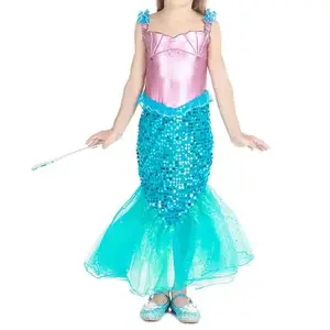 Европейский и американский Внешняя торговля платье принцессы русалки платье для девочек костюм на Хэллоуин детская юбка русалки с жемчугом