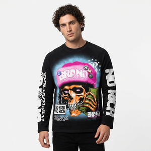 Men's <b>Long</b> <b>Sleeve</b> Streetwear <b>T</b>-<b>Shirt</b> Oversized Skull Print Sublimation Transfer Front Logo O-Neck Woven Polyester - Product Image 6