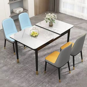 Ensemble de <span class=keywords><strong>table</strong></span> à manger moderne convertible et extensible avec plateau en pierre frittée, <span class=keywords><strong>table</strong></span> à dîner multifonctionnelle pliable avec <span class=keywords><strong>induction</strong></span> intégrée - Product Image 2