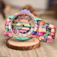 Montre en bois Seiko à mouvement quartz analogique, bracelet en bambou, 44 mm, légère, écologique, chronographe, vintage, minimaliste, antique, 20 m