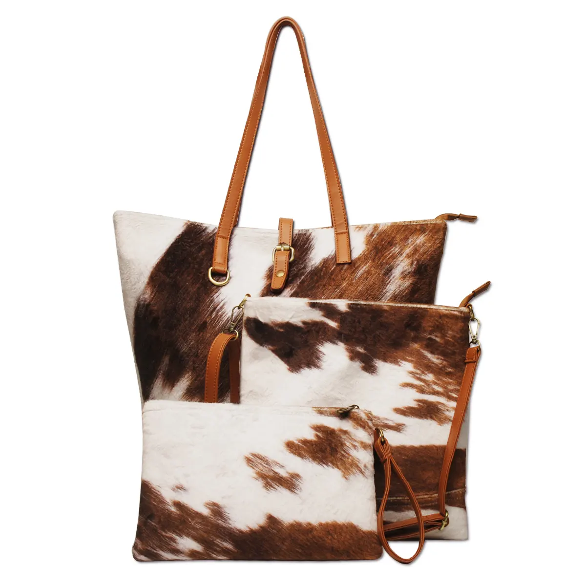Brown Cow Print Clutch Handbag Plush Faux Fur Tote Bag Soft Shoulder Purse Crossbody Bag DOM1091839