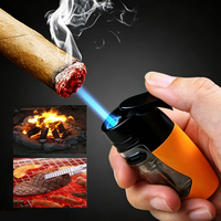 Briquet torche à jet de butane portable multicolore en alliage de zinc rechargeable avec grand réservoir de carburant visible
