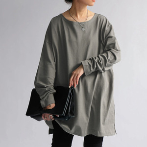 Koreanisch-Japanischer Stil Herbst Baumwolle Übergroßes Langarm-Rundhals-Crop-Top Lockeres Lässiges T-Shirt Damen Bluse Tägliche Kleidung - Product Image 4