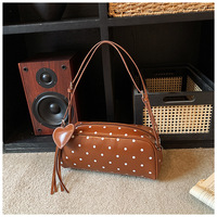 Tas Selempang Kulit PU Coquette dengan Dekorasi Hati Lucu Polkadot Merah, Resleting, Mode Y2K, Tas Harian untuk Gaya Coquette