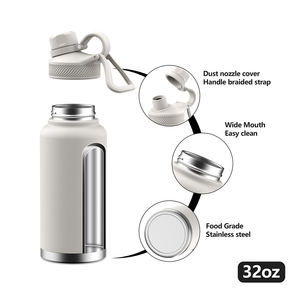 Botella de agua de acero inoxidable con aislamiento de 2 tapas con logotipo personalizado de doble pared única portátil - Product Image 4