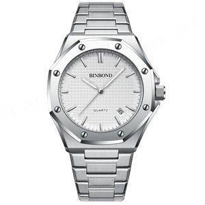 BINBONG B0233, reloj informal de acero inoxidable para hombre, esfera plateada grande, calendario, cuarzo, marca superior, esfera deportiva clásica antigua de cristal - Product Image 6